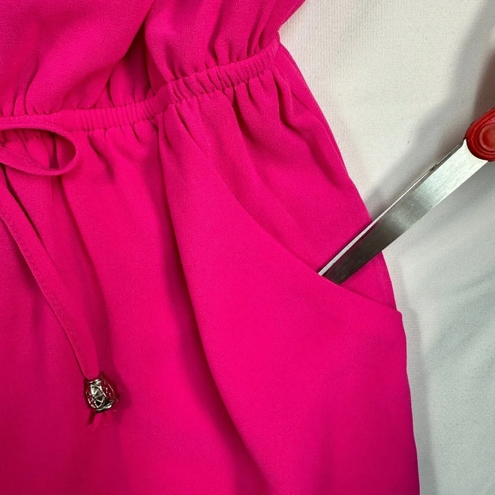 Ya Los Angeles Sleeveless Romper Womens Size Small Hot Pink Pockets Open Back - Picture 10 of 12